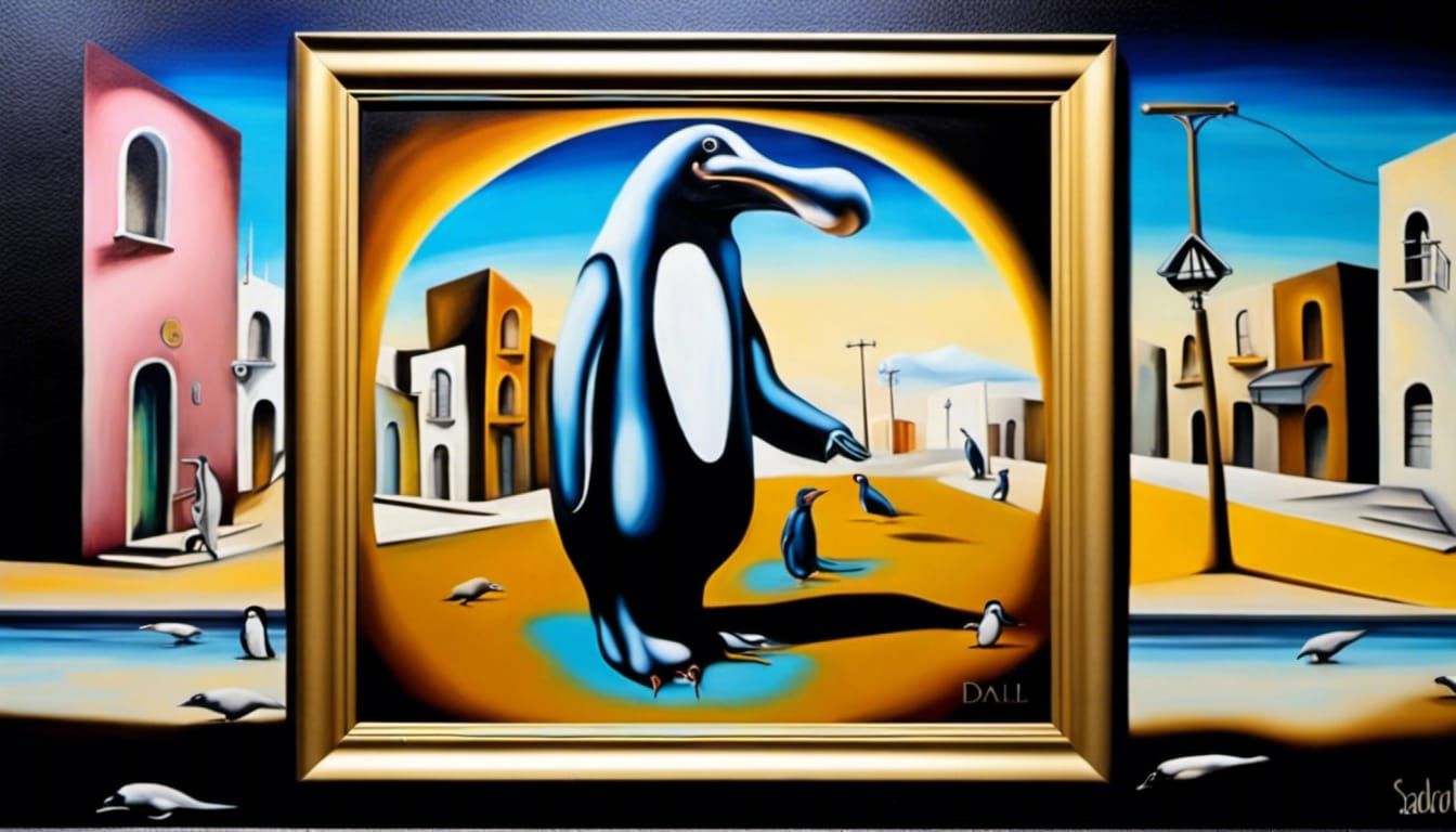 Surreal Platypus vs Penguin in Urban Scene