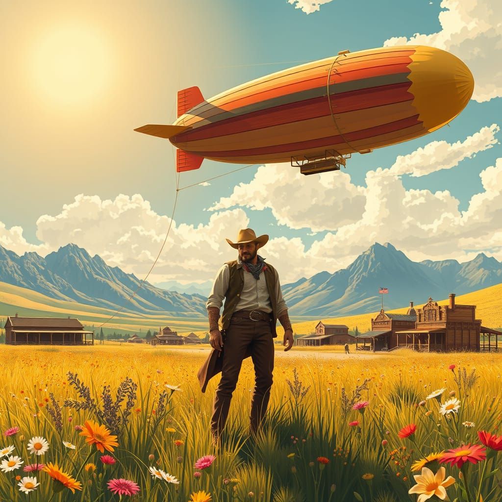 Steam Powered Airship Soars Over a Desert Cowboy Town