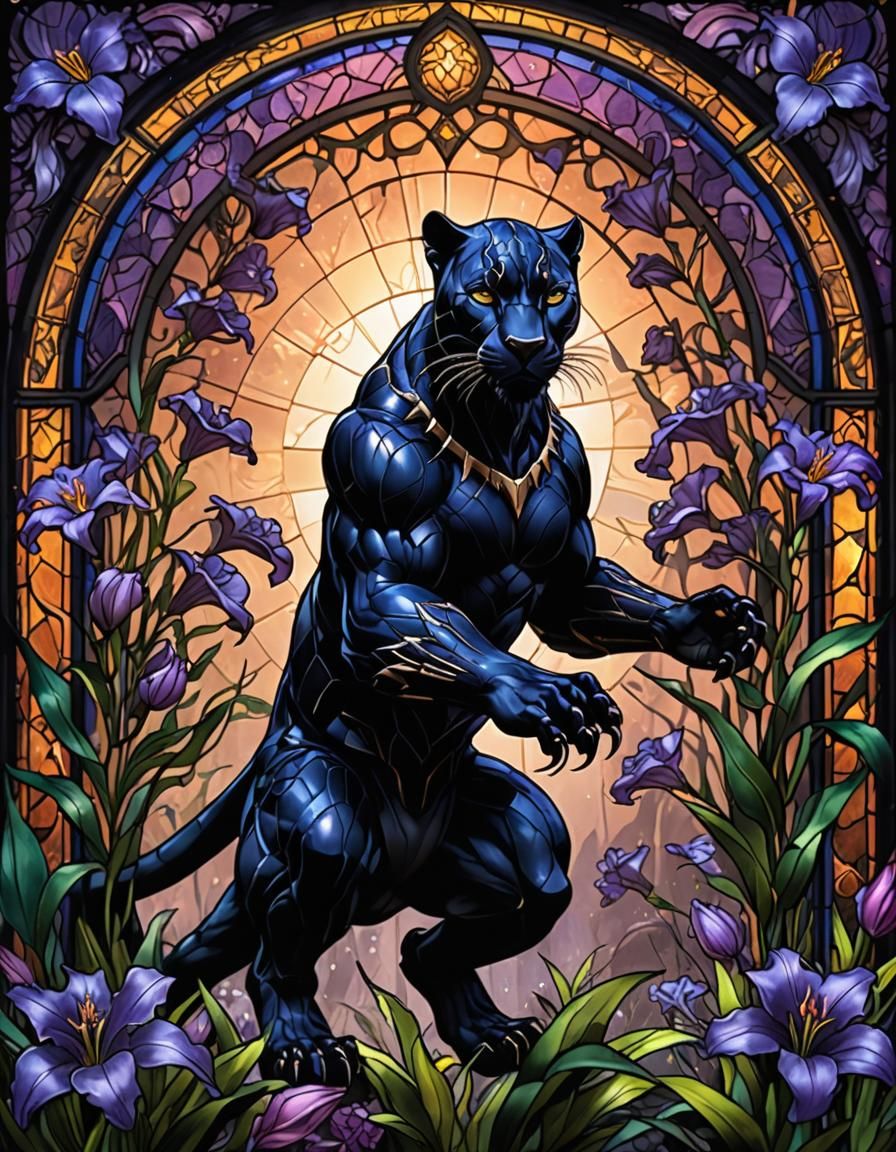 Black Panther Stained Glass with Violet Energy