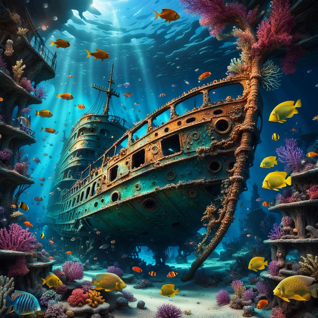 Mysterious Shipwreck in Tropical Sea