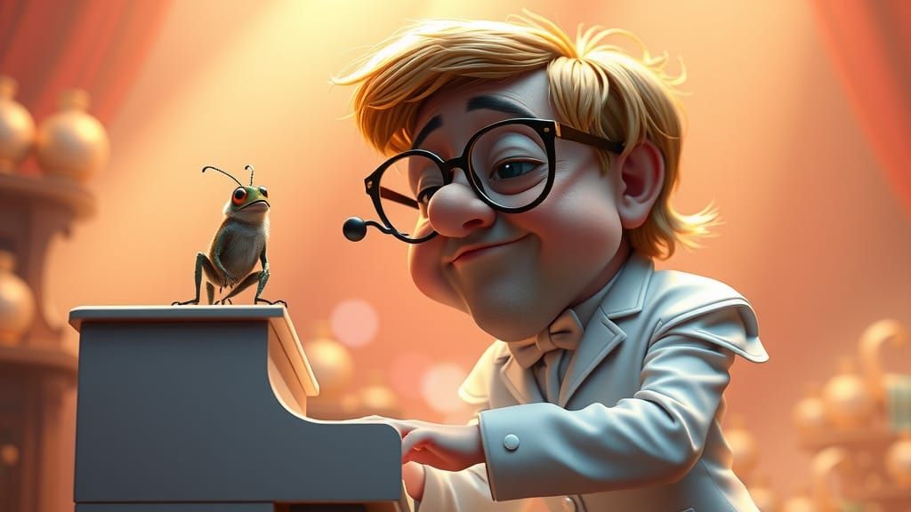 Pixar Elton John Caricature with Cricket