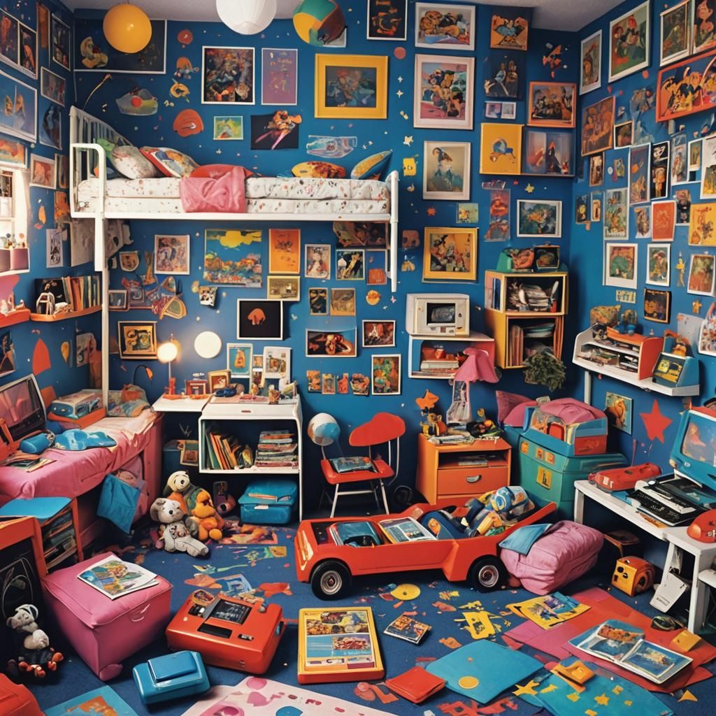 Vibrant 80s Child's Bedroom Scene