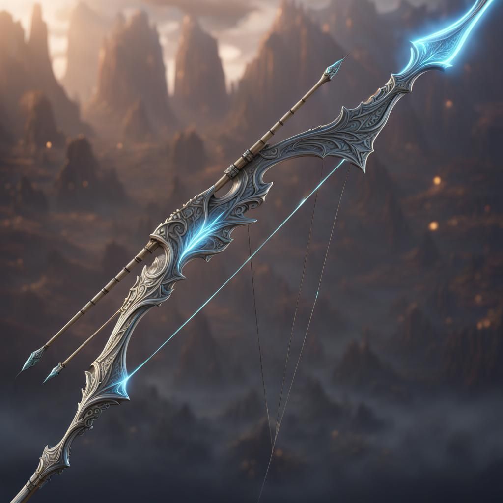 Silvery Glowing Archery Bow in Fantasy Art
