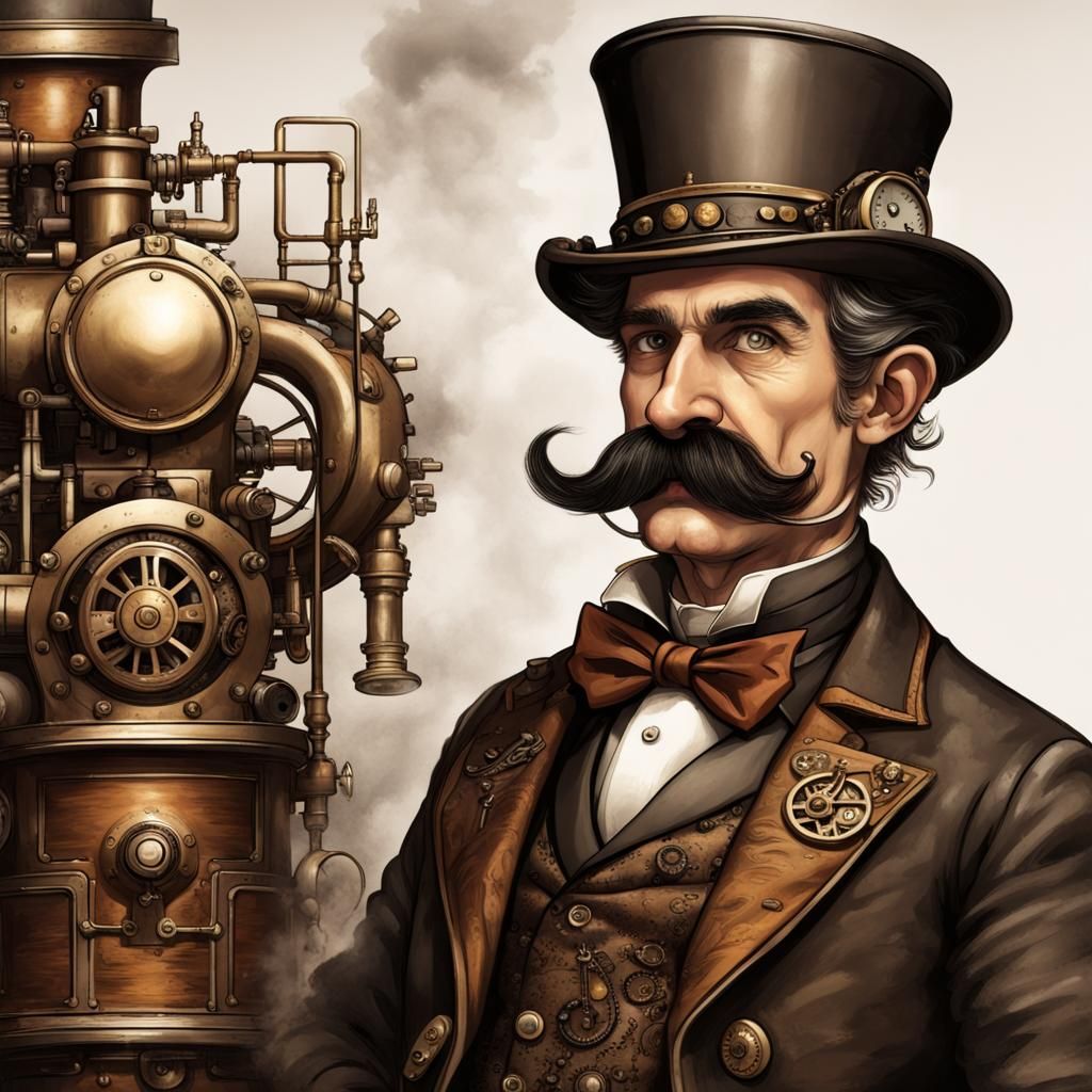 Steampunk Inventor with Monocle and Engine
