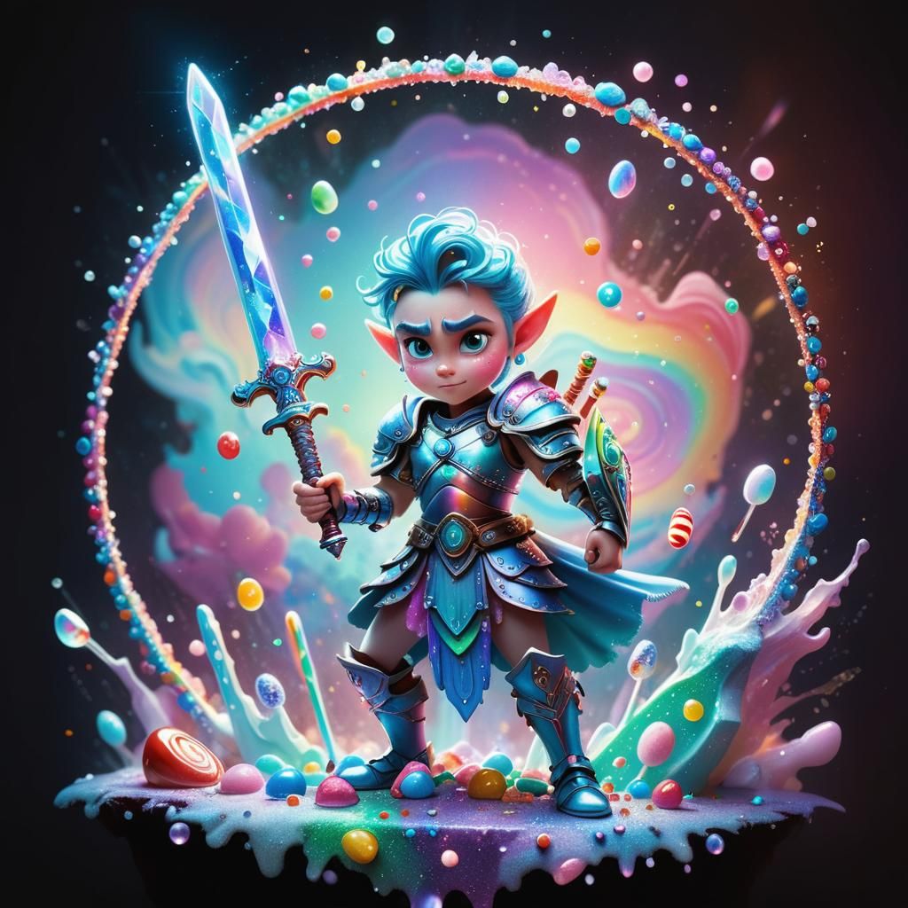 Candy Warrior with Opal Sword, Digital Illustration