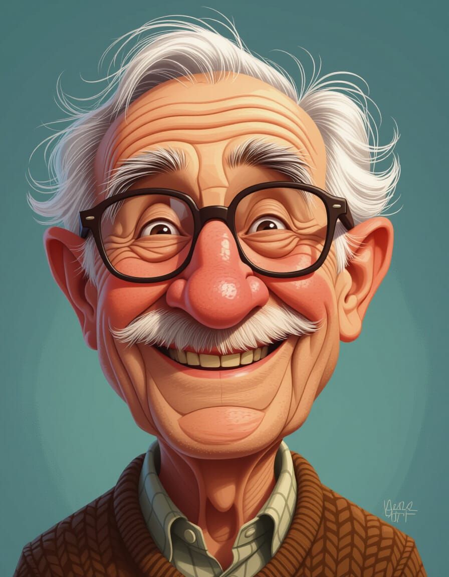 Charming Old Man Caricature in Pixar Style