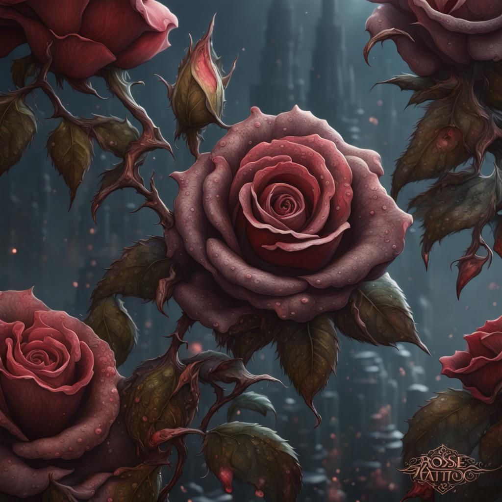Detailed Rose Tattoo Design in Matte Painting Style