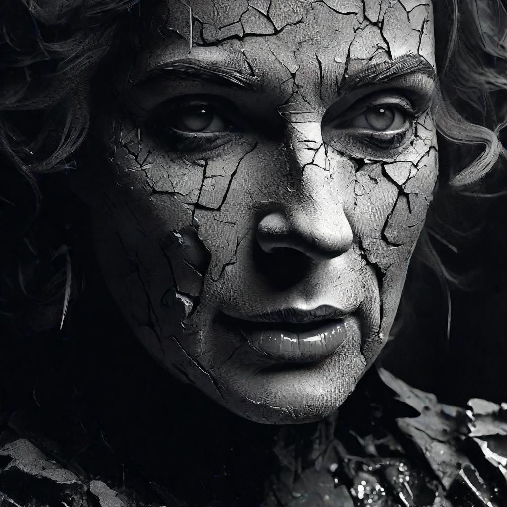 Grayscale Clown Portrait in Futuristic Style