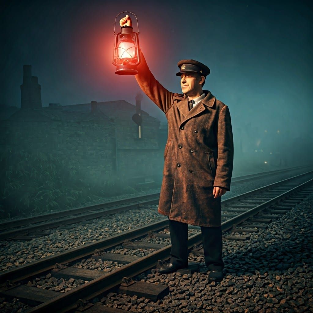 1950s Railroad Supervisor with Antique Gas Lamp