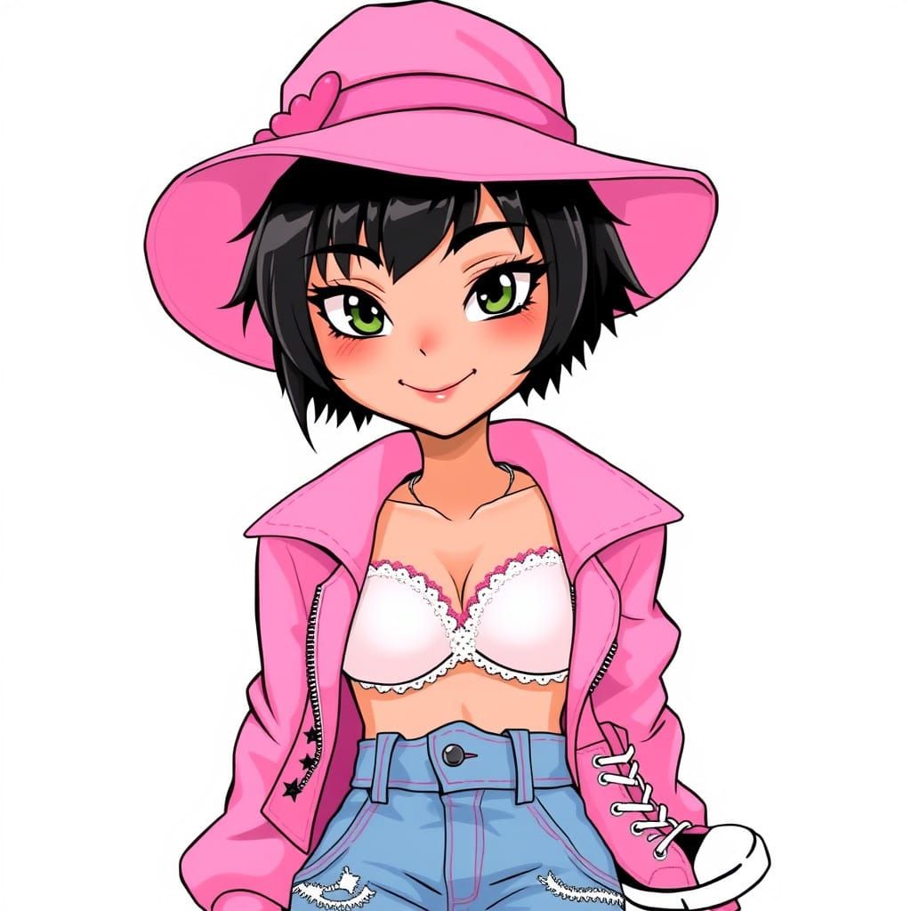 Vibrant Young Woman with Pink Headband and Sun Hat