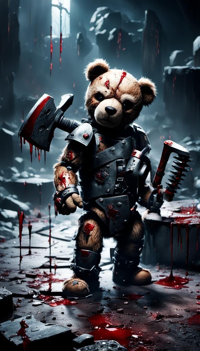 Horror Cyborg Teddy Bear with Axe