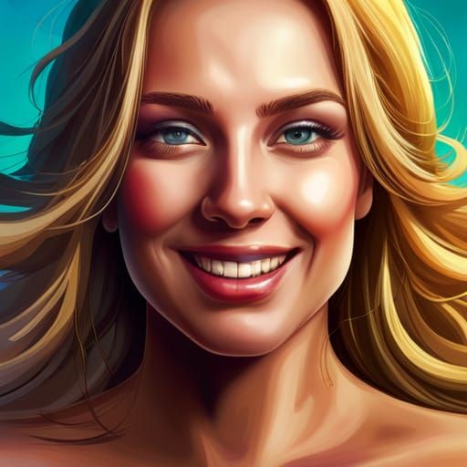 Colorful Eyed Woman Smiling in Splash Art Style