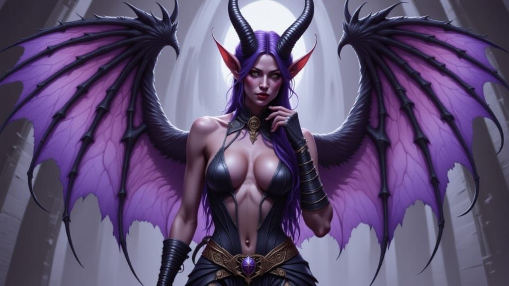 Seductive Tiefling Pinup with Majestic Wings