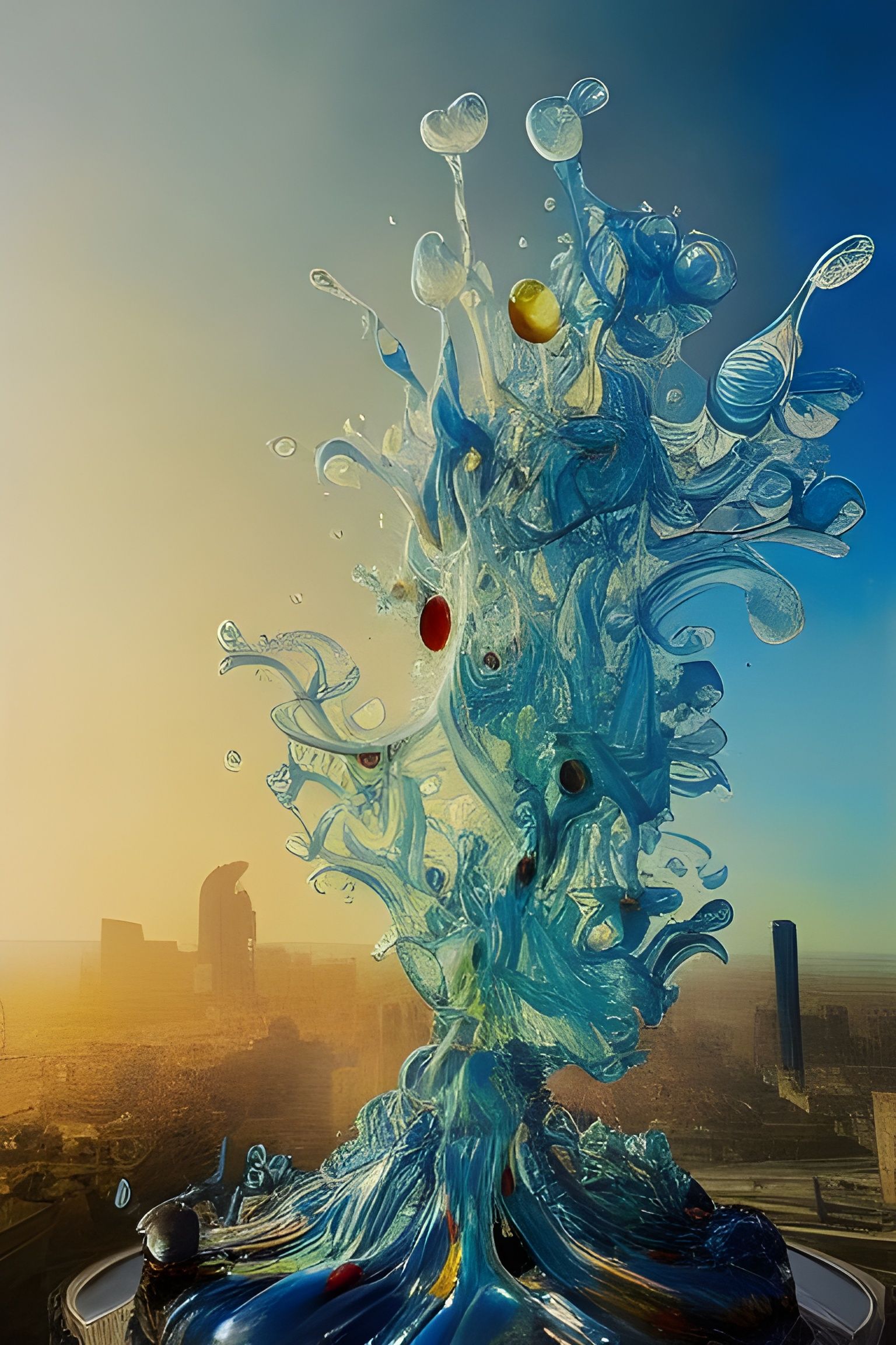 Intricate Blown-Glass Liquid Sculpture in Sunlight
