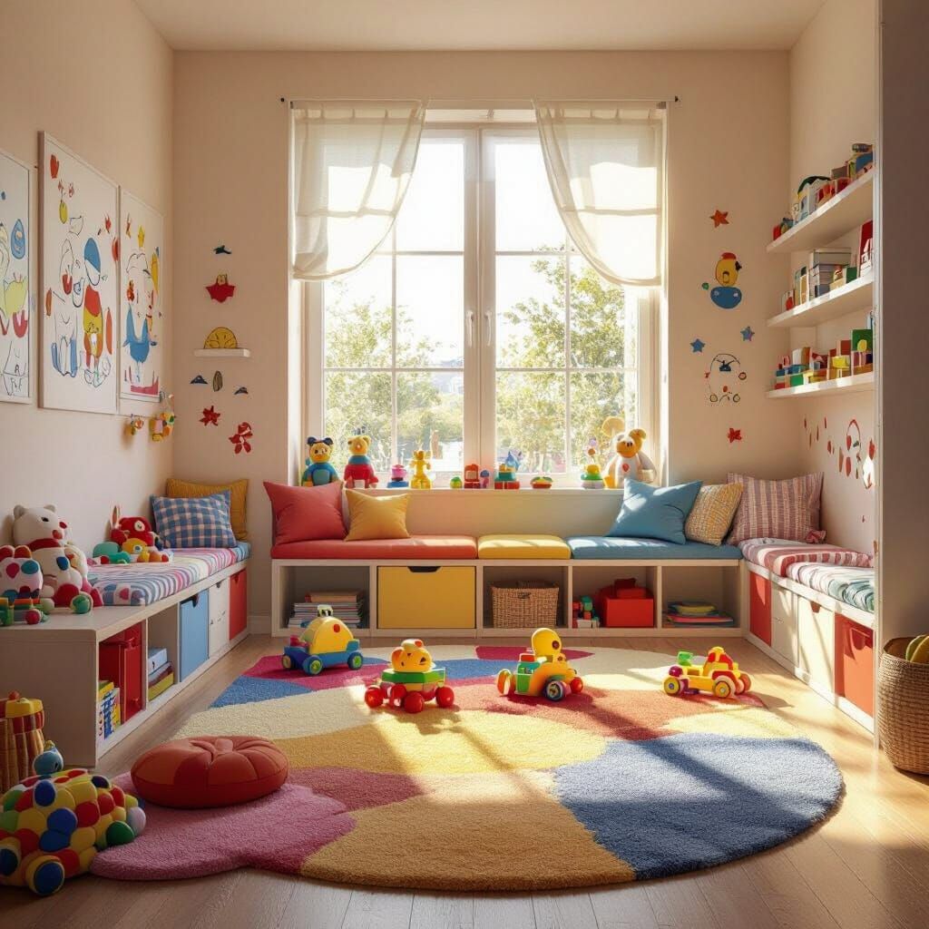 Vibrant Playroom With Colorful Toys and Soft Lighting