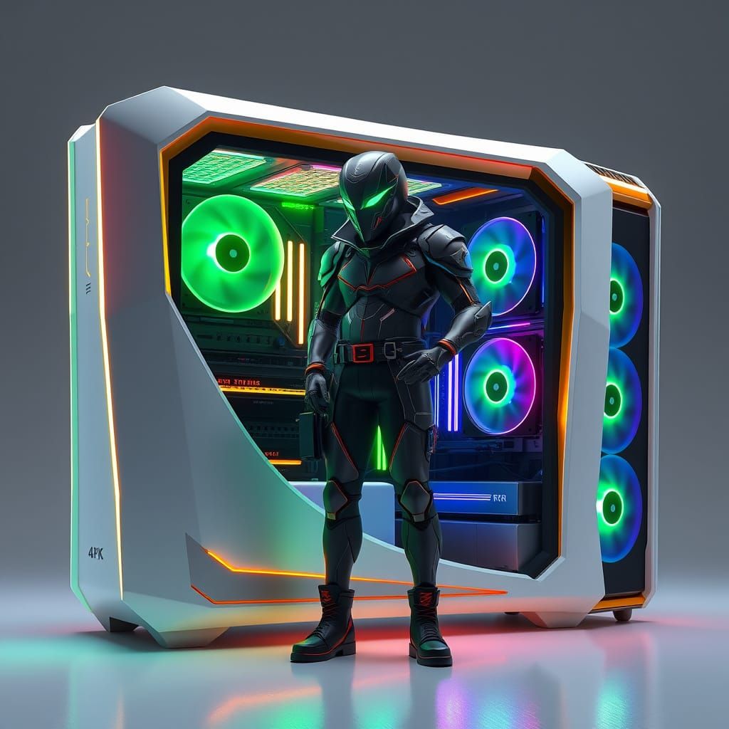 Futuristic Gaming Computer with RGB Fans in Sci-Fi Style