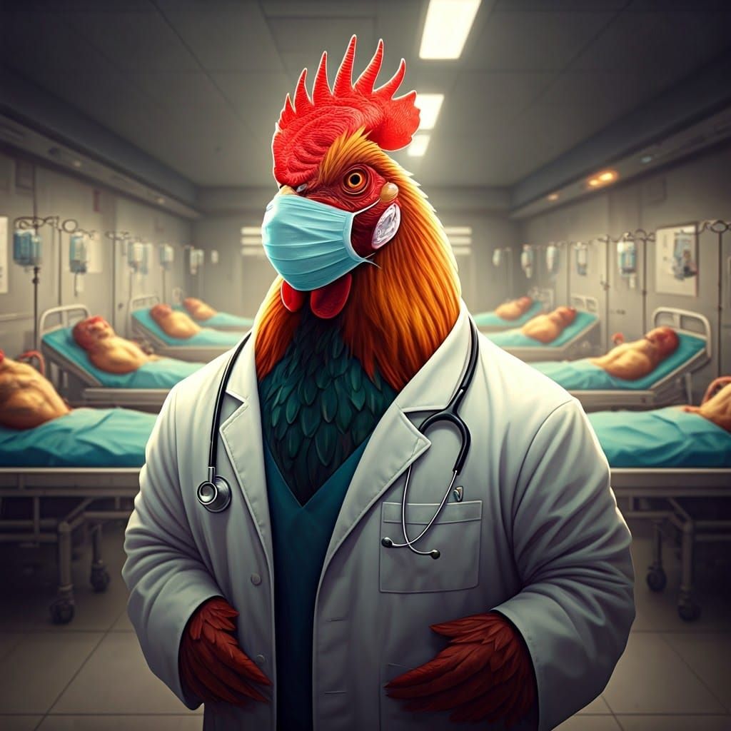 Majestic Rooster Doctor Tends to Sick Chickens in Anime-Insp...