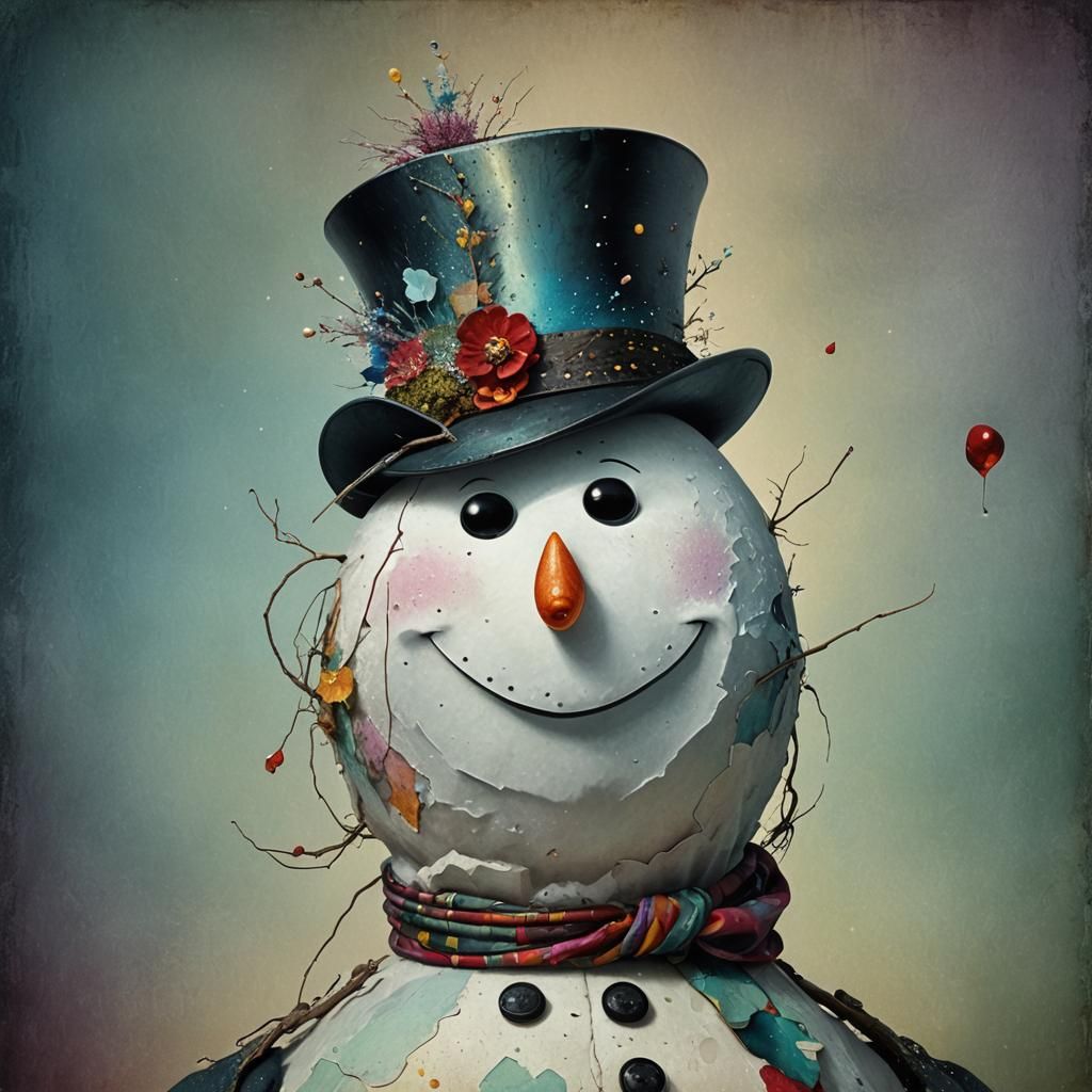 Sad Snowman: Surreal Digital Illustration