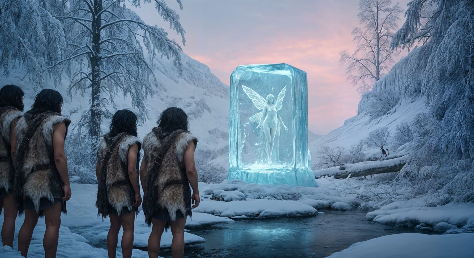 Cavemen Encounter a Frozen Ice Fairy in Winter Wonderland