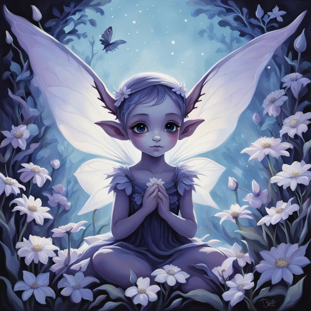 Delicate Elf Girl in Silhouette Painting