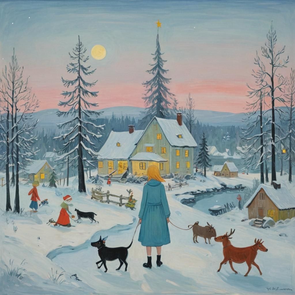 Charming Christmas Scene in Tove Jansson Style