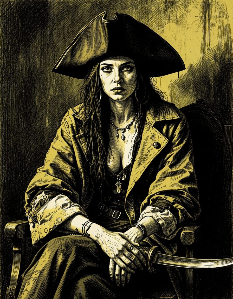 Pirate Woman Portrait in Expressionist Style