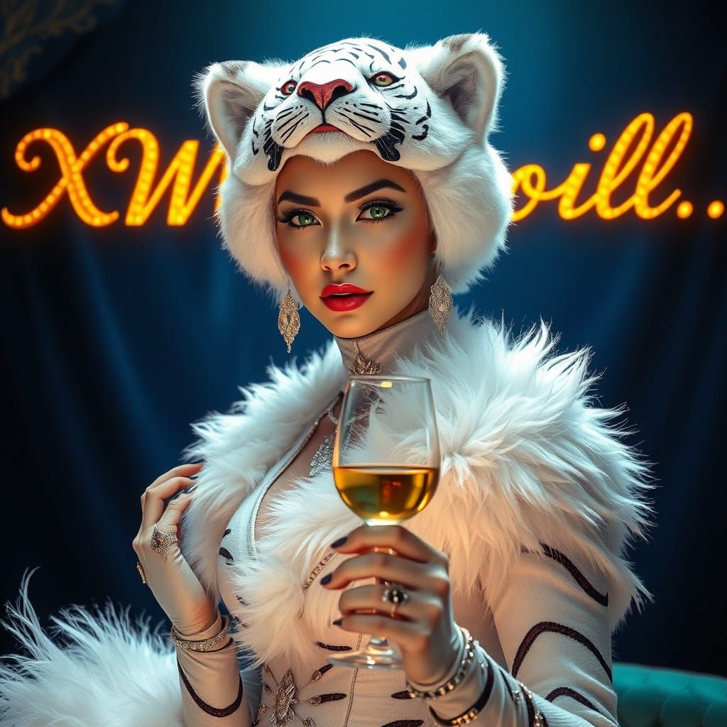 Enchanted White Tiger Cosplay in Golden Light