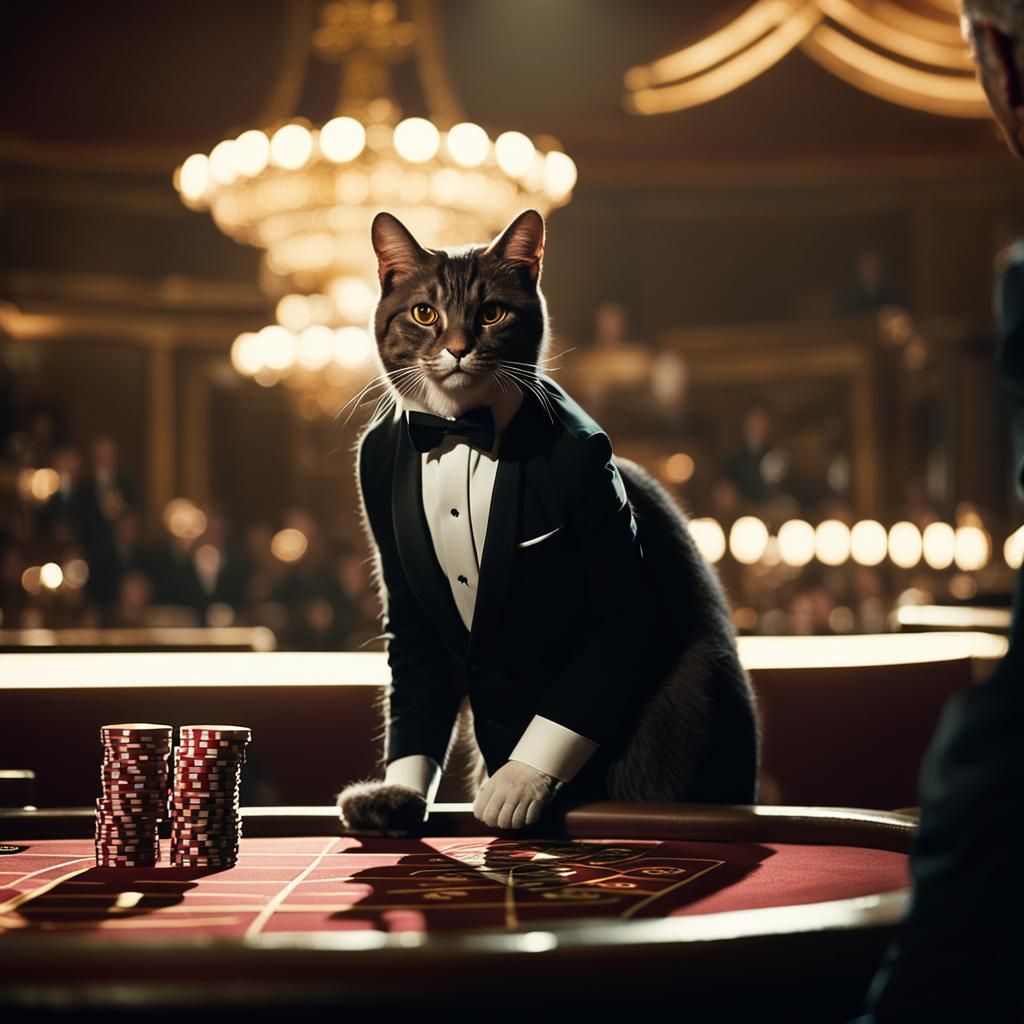 Sophisticated Cat as James Bond in Casino