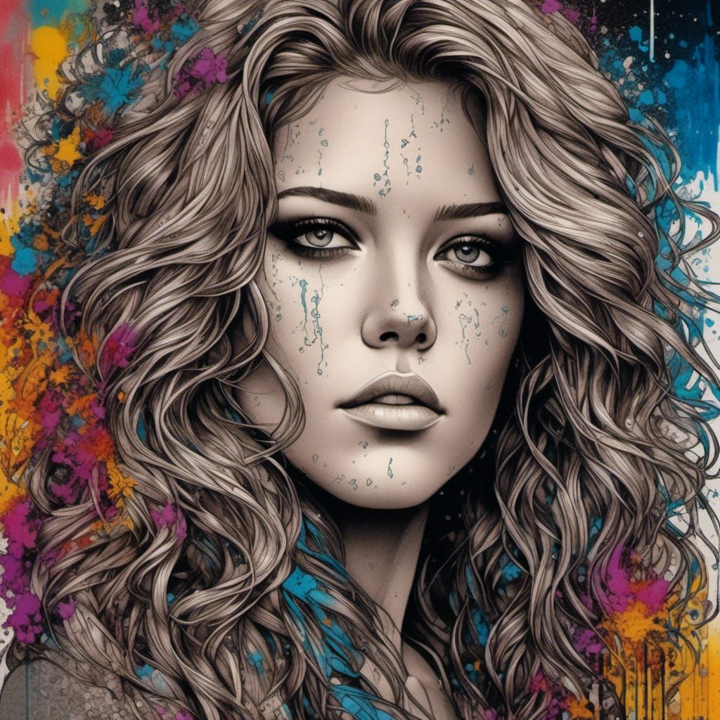 Portrait of Young Woman in Graffiti Art Style