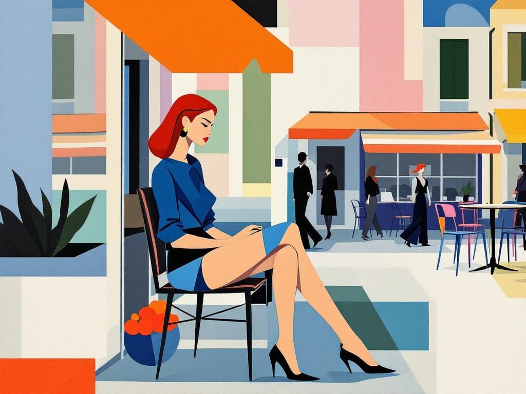 Suprematist Fashion Icon in a Geometric Café