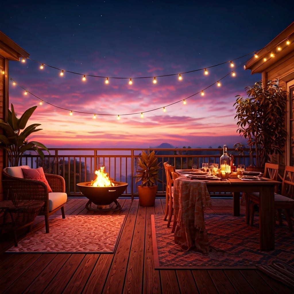 Cozy Deck Oasis with Fire Pit and Sunset