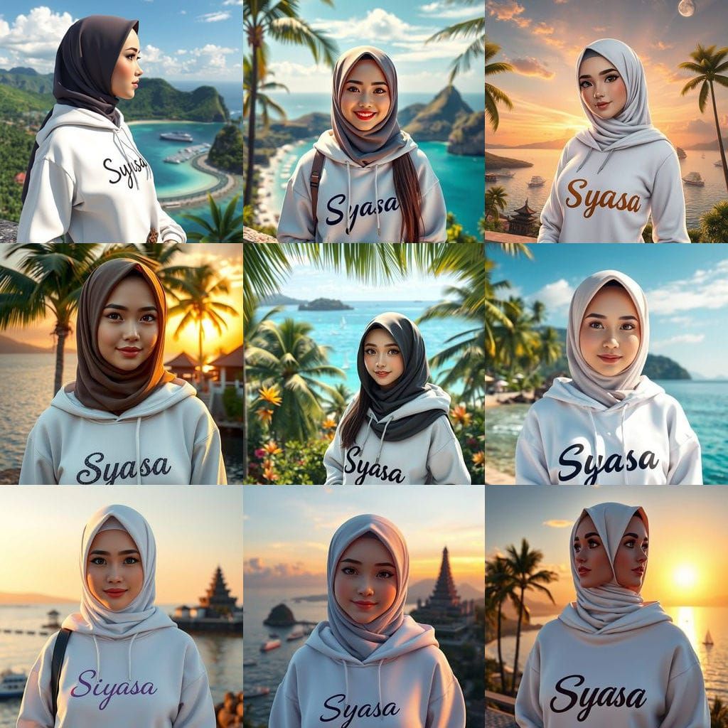 Realistic Woman in Hijab Posing at Bali Bay
