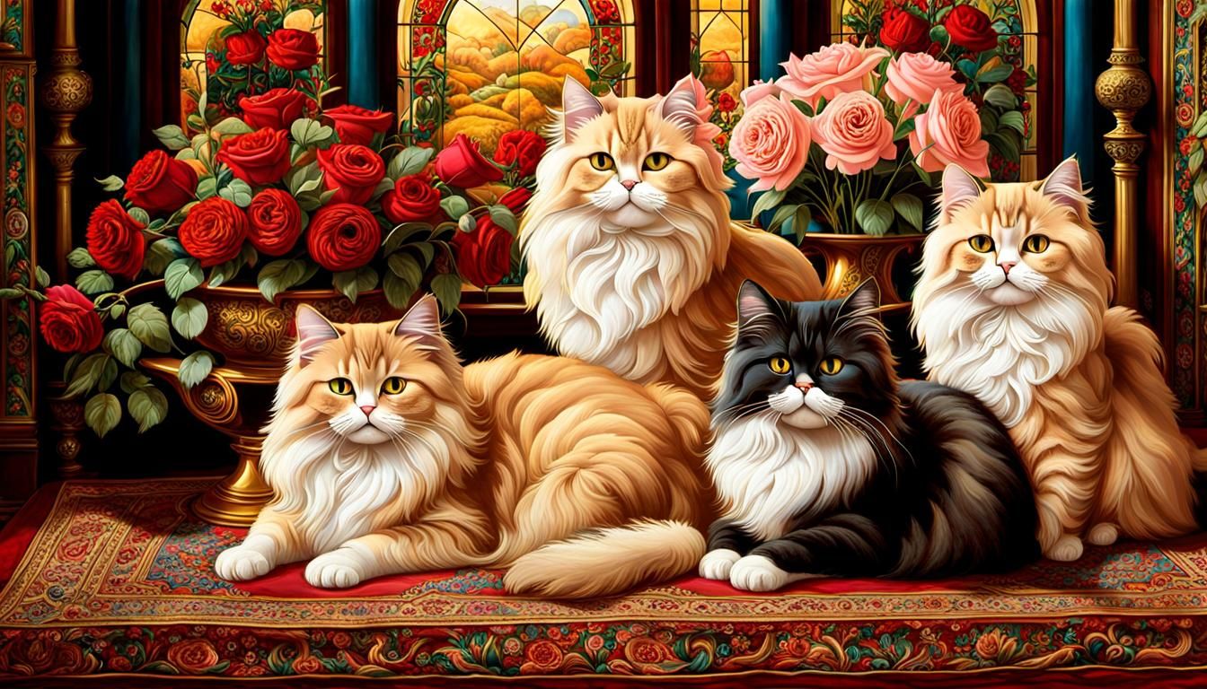 Regal Persian Cats in Opulent Golden Room