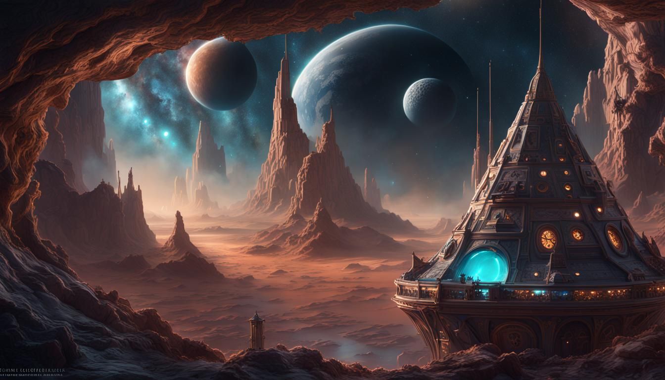 Galactic Feline's Space Voyage: Detailed Matte Painting