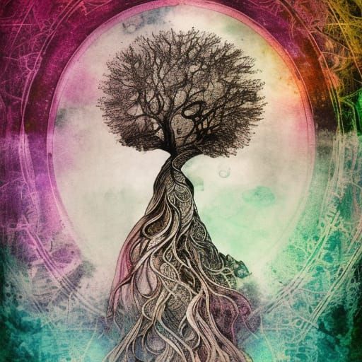 Yggdrasil Collage in Mixed Media