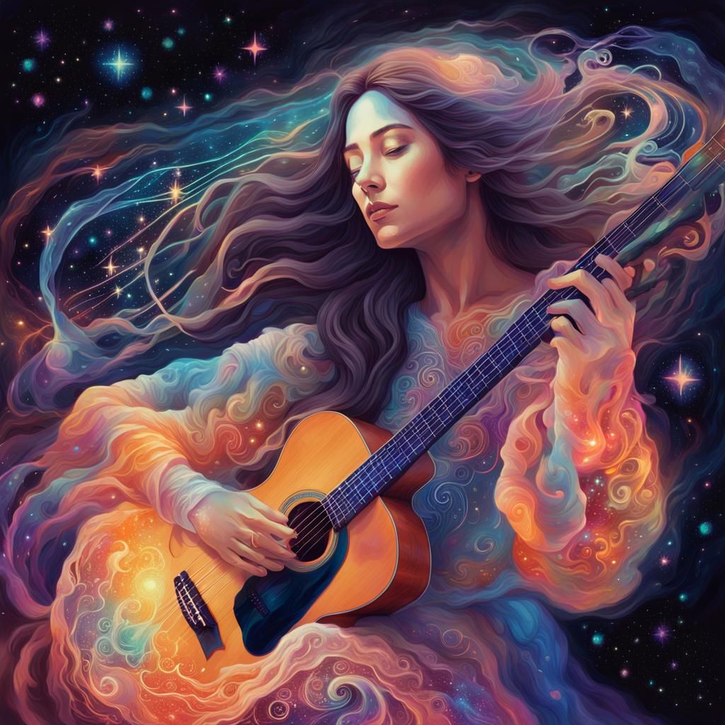 Ethereal Woman in Nebula: Bio Art Experiment