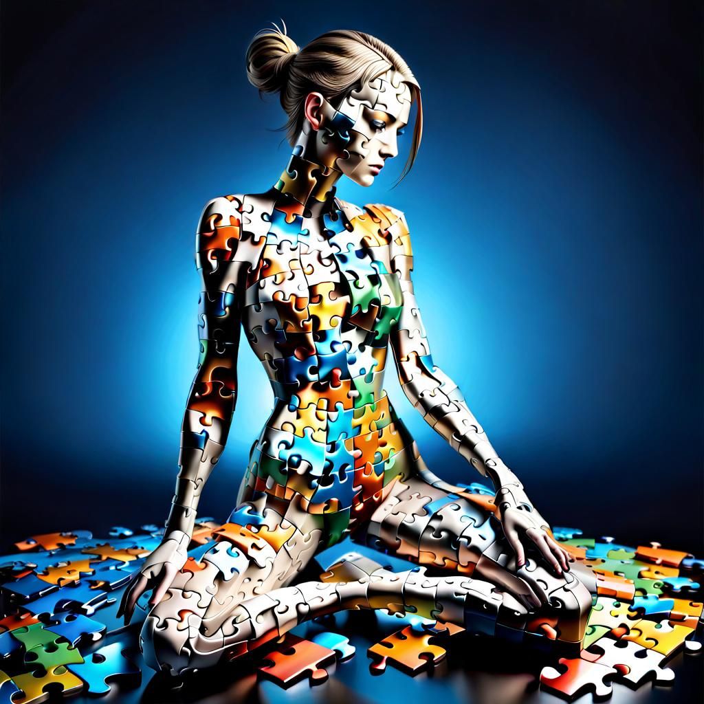 Humanoid Puzzle Figure in Introspective Pose