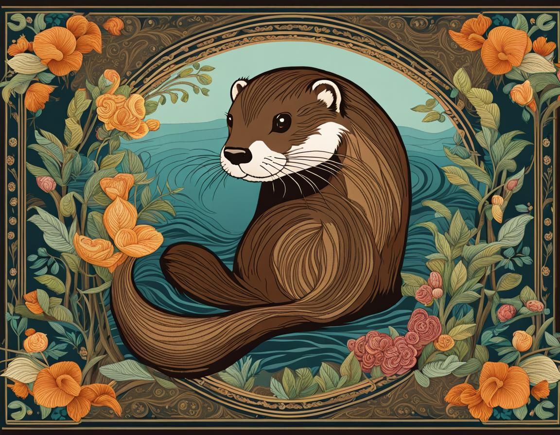 Otter in Silk Tapestry Style With Vector Art