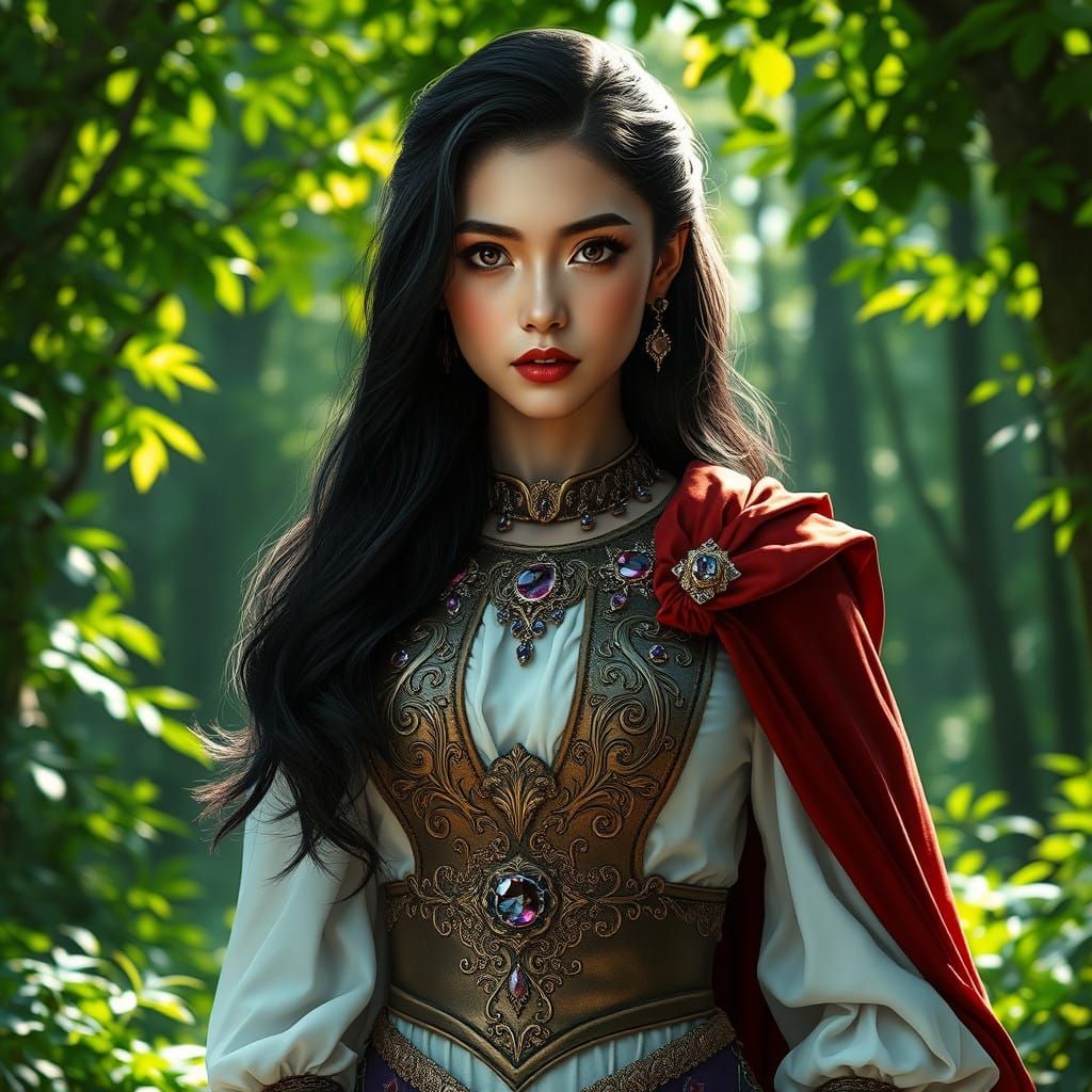 Regal Goddess in Emerald Forest, Exuding Mystique and Sovere...