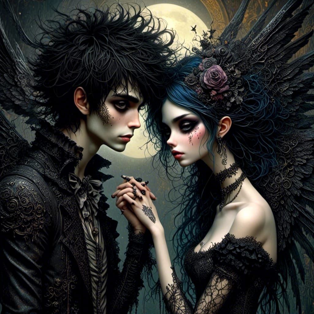 Angelic Demon Love in Gothic Digital Art