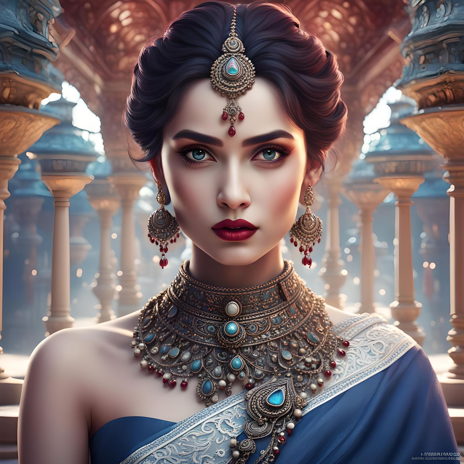 Nordic Woman with Six-Pack Abs in Saree