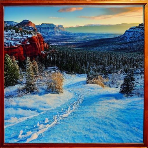 Sedona Red Rocks in Winter, Oil Painting