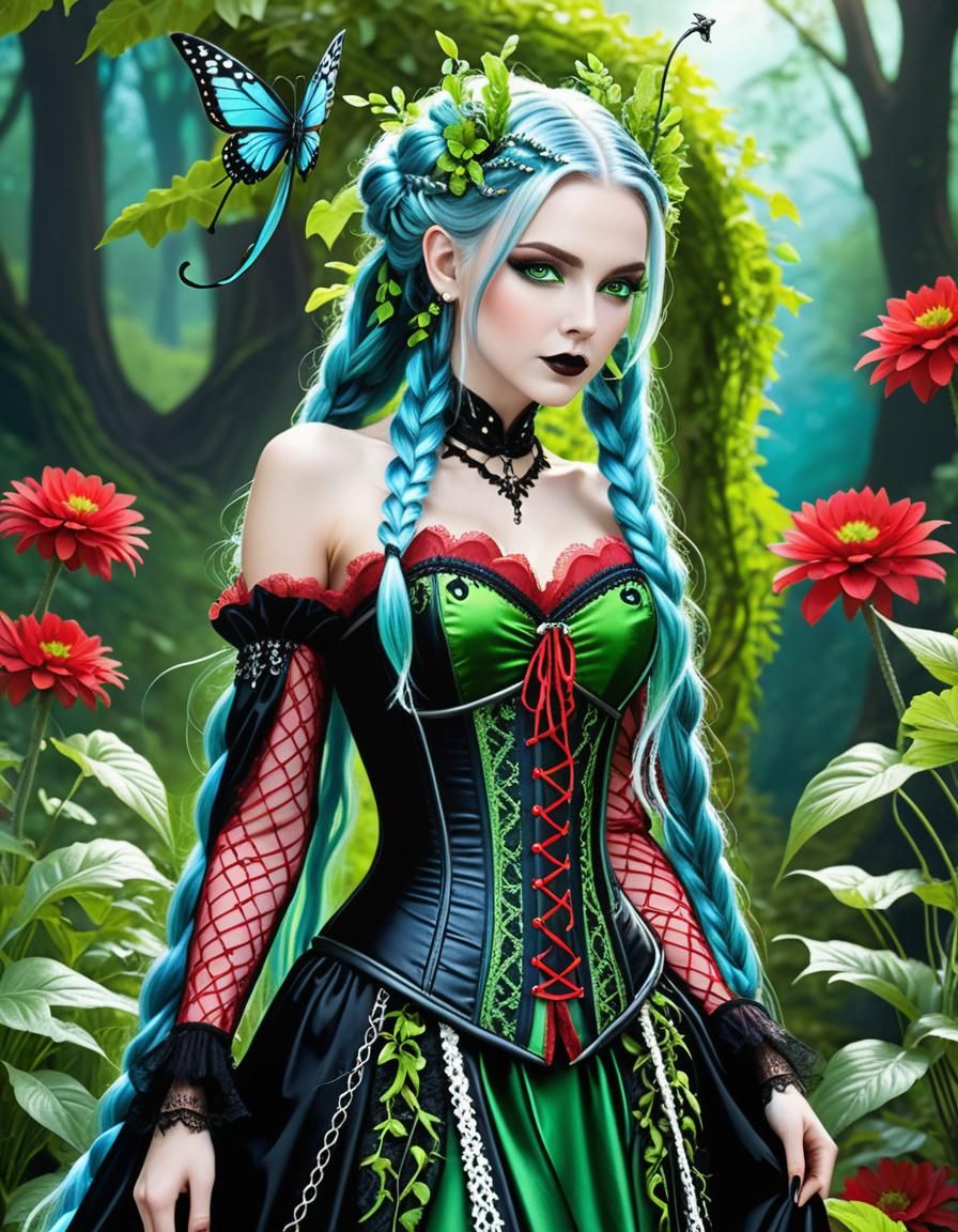 High Goth Fairy with Glowing Fantasy Landscape