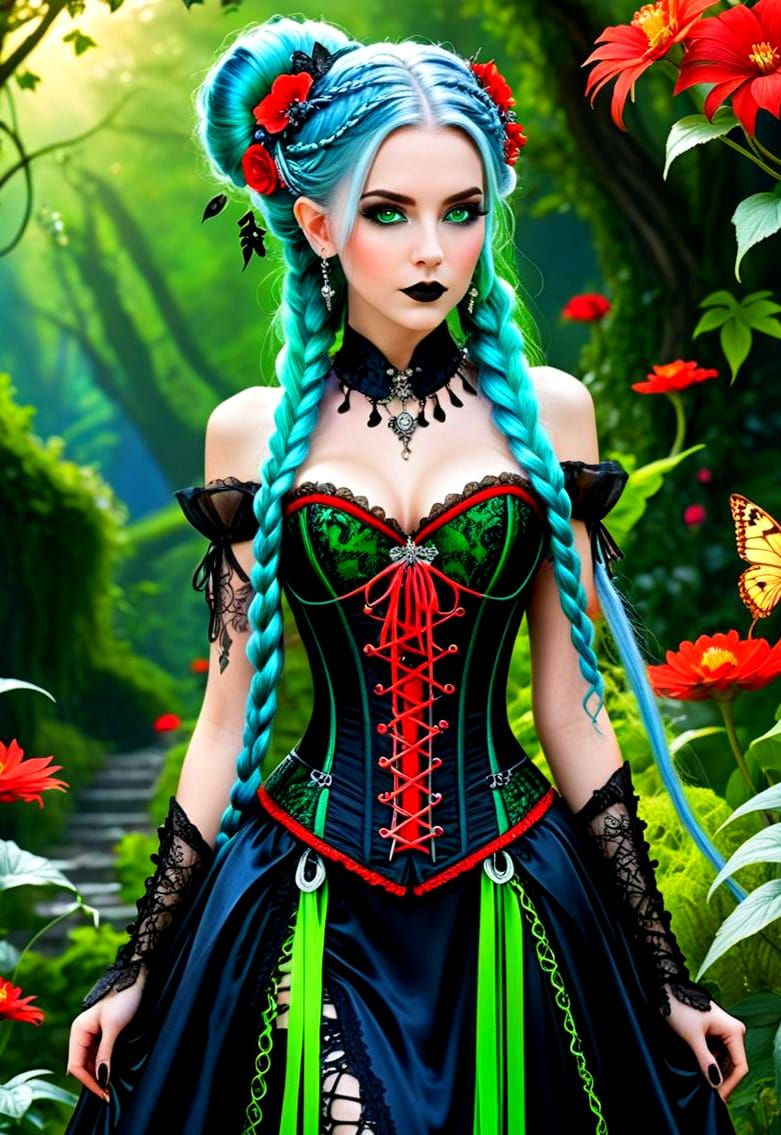 High Goth Fairy in Fluorescent Fantasy Landscape