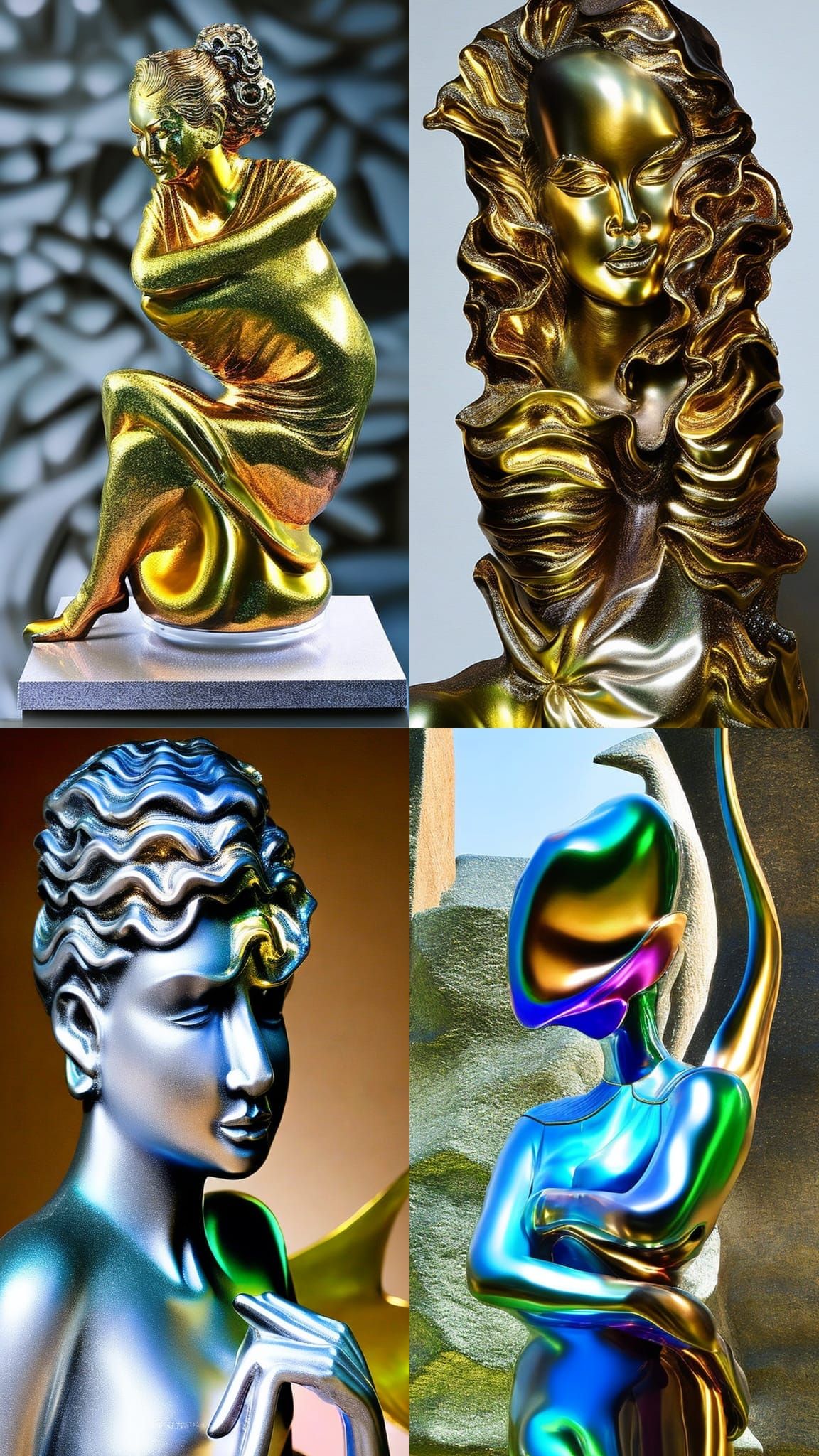 Female Thinker Statue in Sculptured Glass and Metals