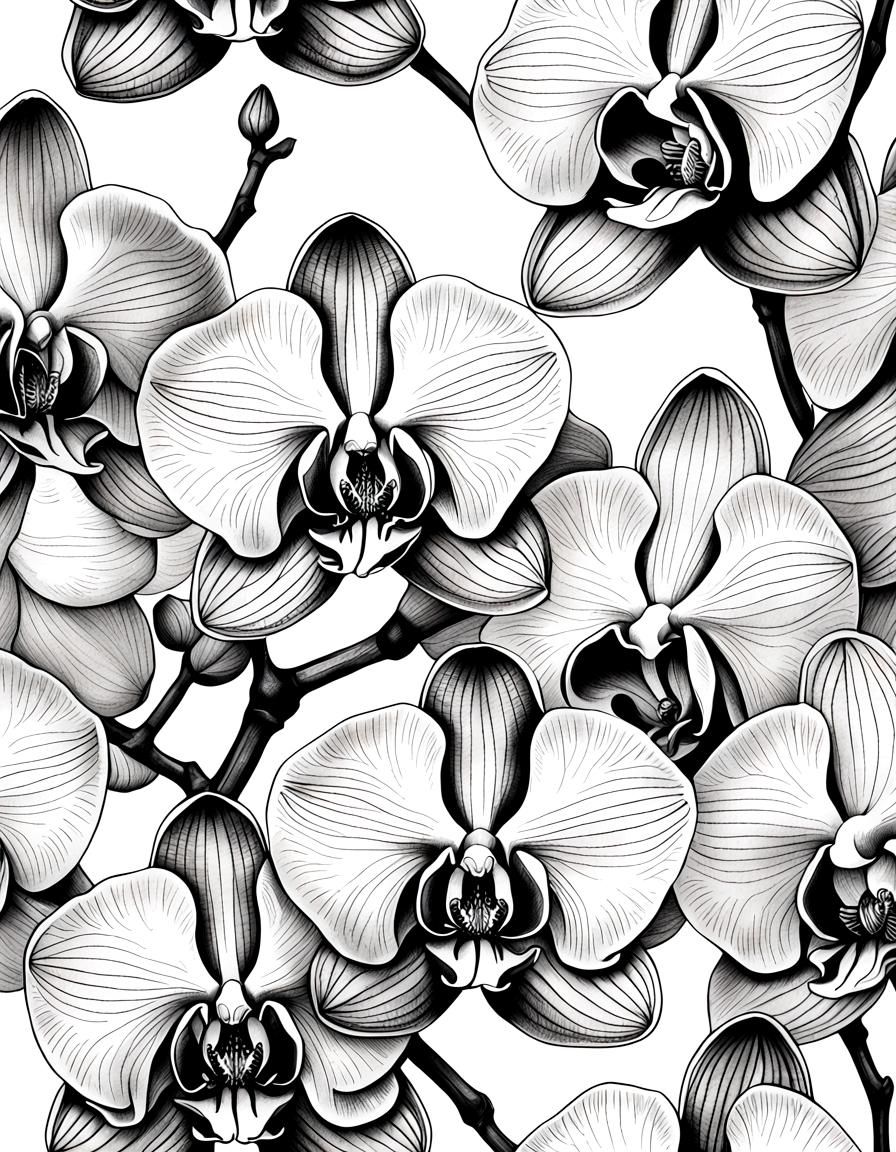 Orchid Botanical Ink Illustration with Parallax Effect