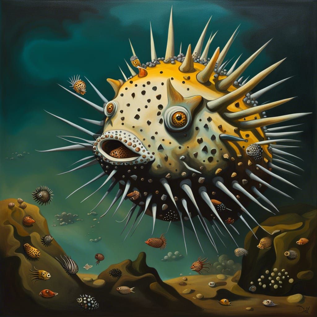 Surreal Pufferfish and Porcupinefish in Oil