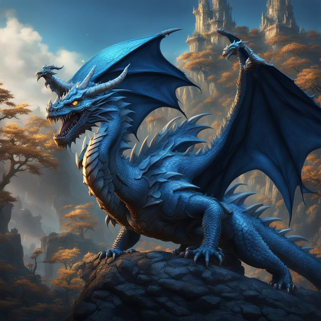 Detailed Blue Dragon Fantasy Concept Art