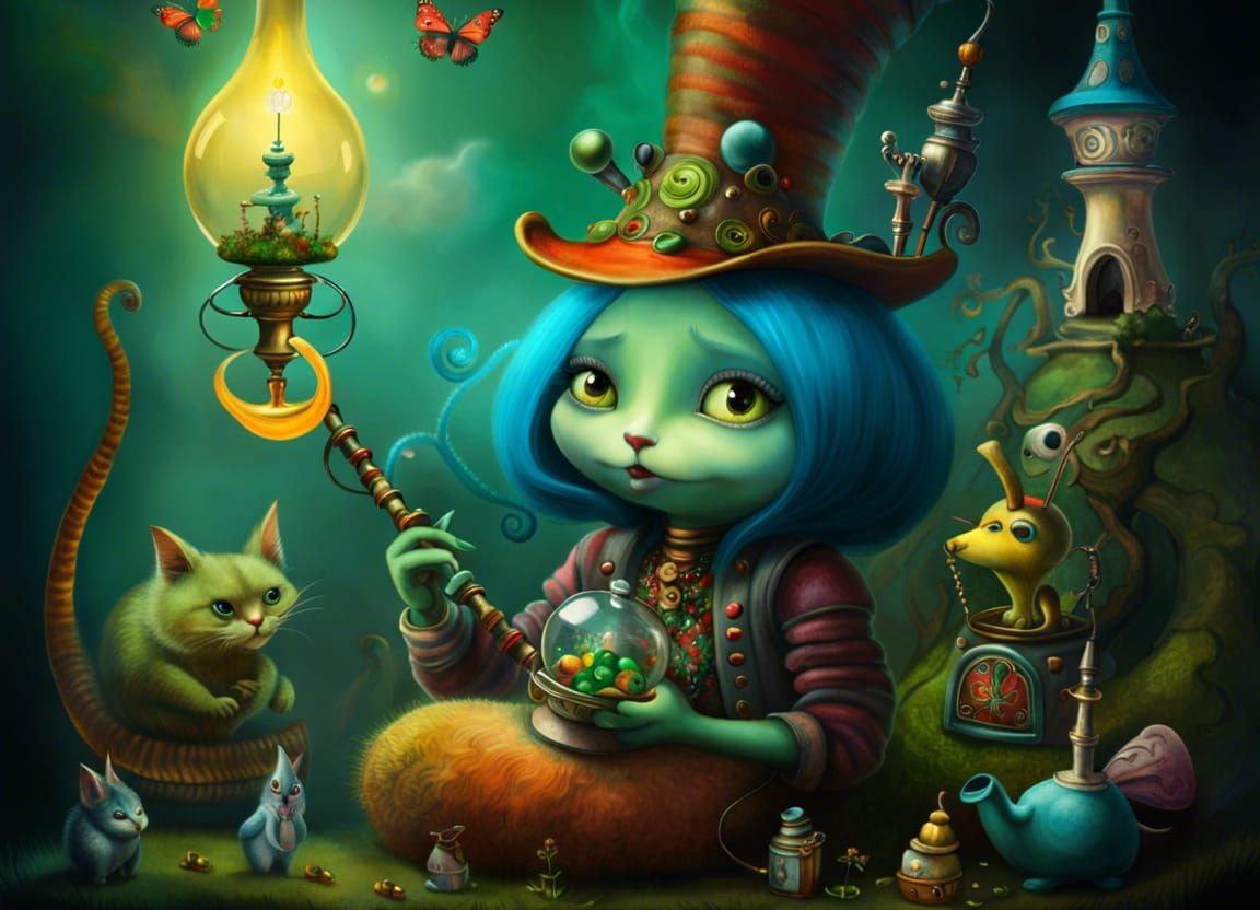 Alice in Wonderland: Hookah Scene, Storybook Illustration