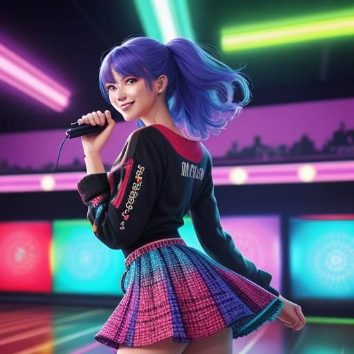 Vibrant Karaoke Scene in Anime-Manga Style